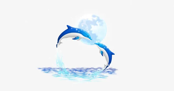 浪漫月光海豚矢量素材免抠