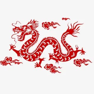 红色龙形剪纸免抠