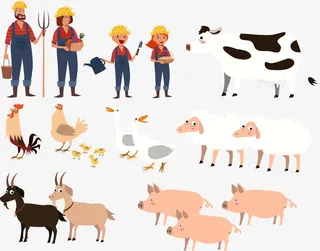 一群动物和工人免抠