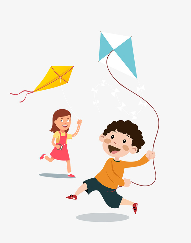 六一儿童节手绘放风筝的儿童免抠手绘/卡通卡通元素