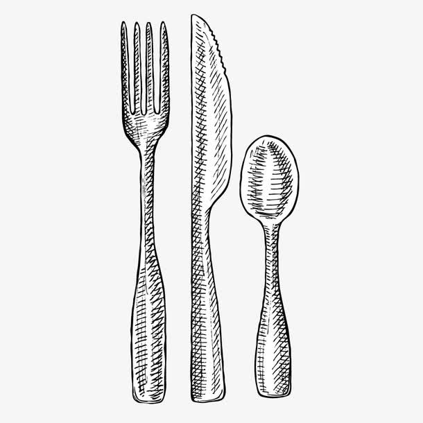 矢量手绘咖啡甜品刀叉勺素材免抠