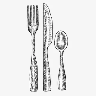 矢量手绘咖啡甜品刀叉勺素材免抠
