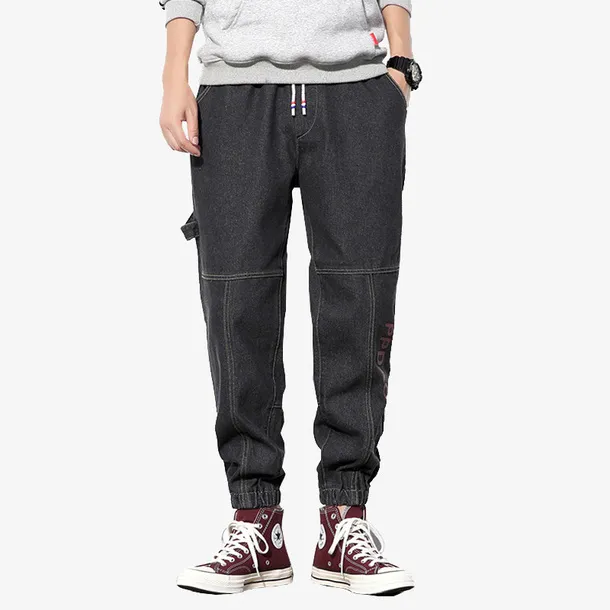 秋季日系休闲原创大码男束脚字母印花免抠