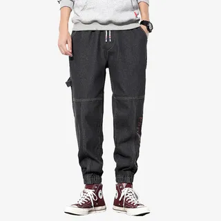 秋季日系休闲原创大码男束脚字母印花免抠