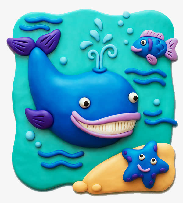 可爱卡通泥塑鲸鱼免抠