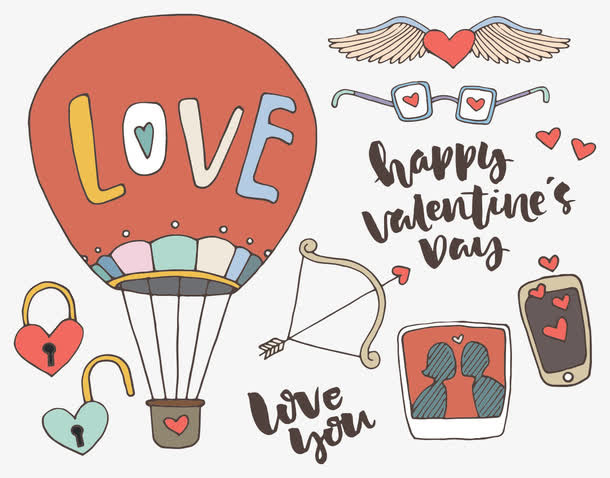 手绘情人节元素矢量免抠