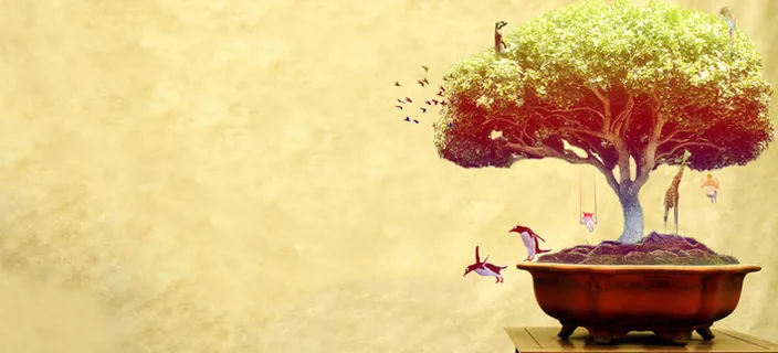 复古大树动物背景banner高清