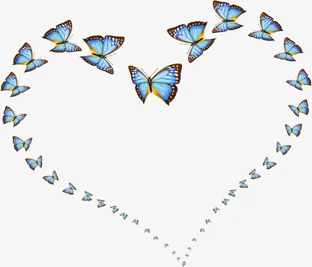 蓝色蝴蝶飞舞爱心免抠