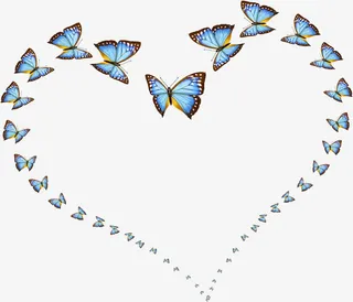 蓝色蝴蝶飞舞爱心免抠