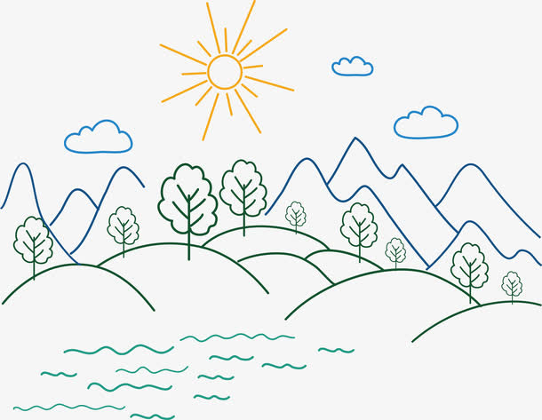 青山绿水水墨免抠
