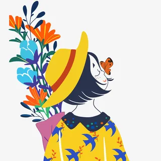 卡通的春天的女孩矢量图免抠