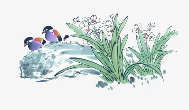 水墨水仙花免抠