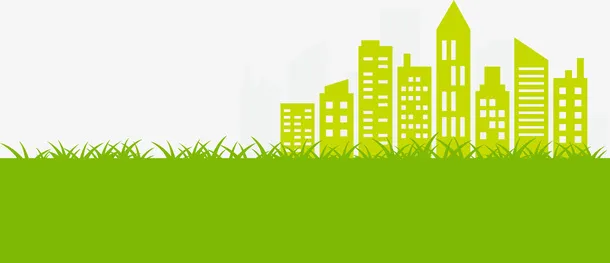 卡通手绘草地与建筑免抠
