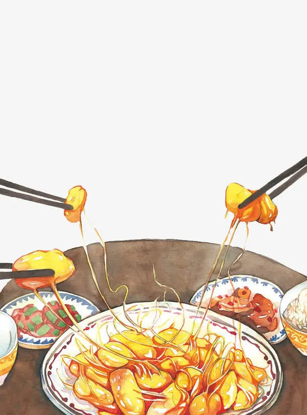 抽象化聚餐水彩画免抠