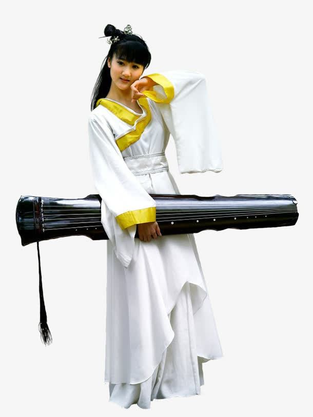 美女与古筝免抠
