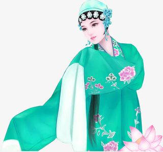 手绘唱戏的美女免抠