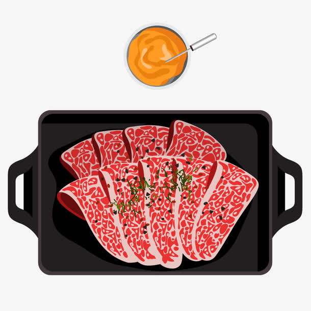 烧牛肉黄油手绘烤肉火锅美食矢量免抠