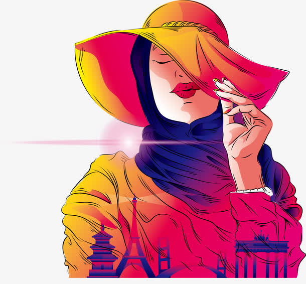 太阳帽女子矢量免抠