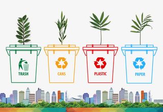 卡通多彩垃圾桶环保装饰免抠