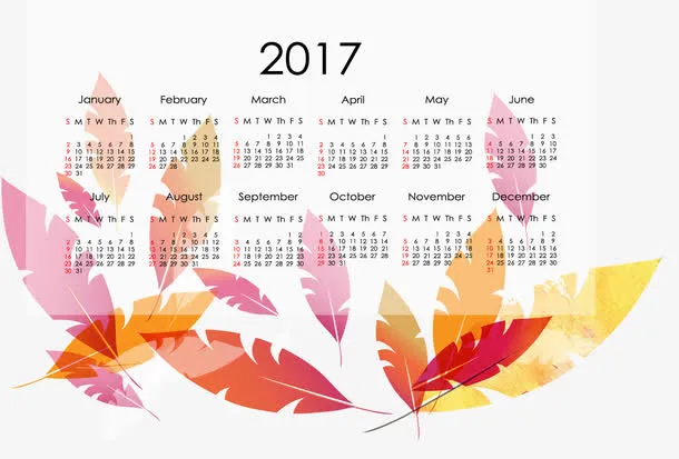 树叶背景新年日历