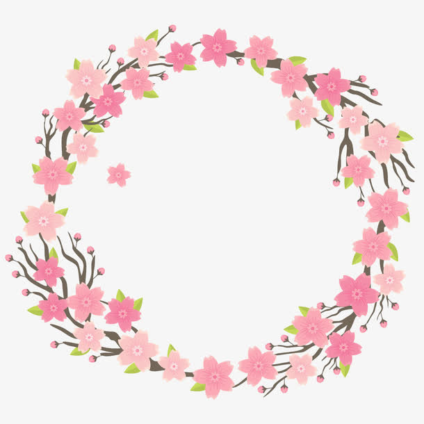 粉红桃花花枝边框春天矢量素材免抠
