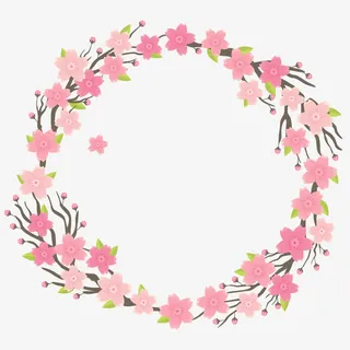 粉红桃花花枝边框春天矢量素材免抠