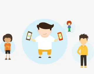 卡通小人手机促销标签免抠