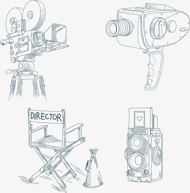 手绘线稿电影拍摄现场免抠