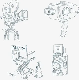 手绘线稿电影拍摄现场免抠