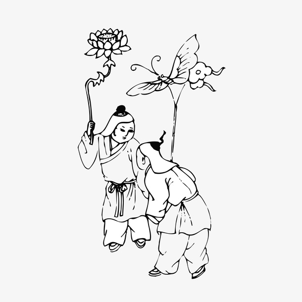 古代放风筝的小孩免抠