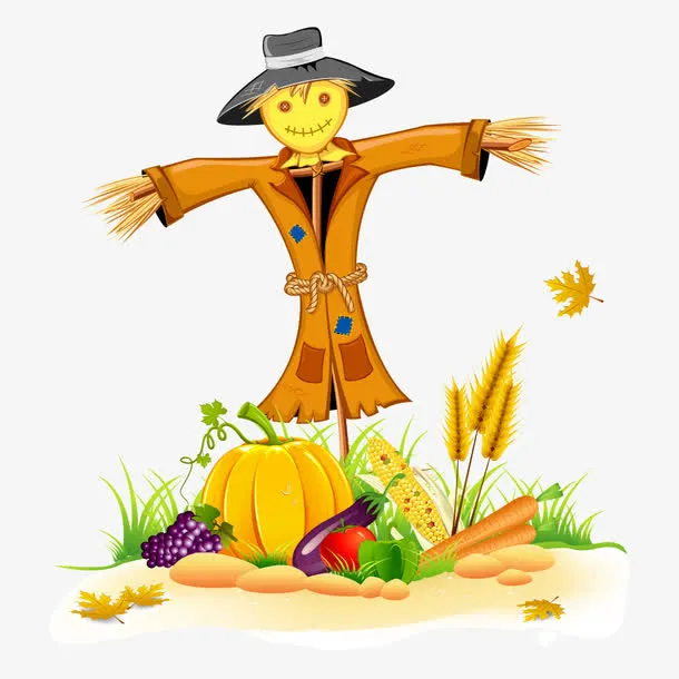 稻草人下的水果蔬菜免抠
