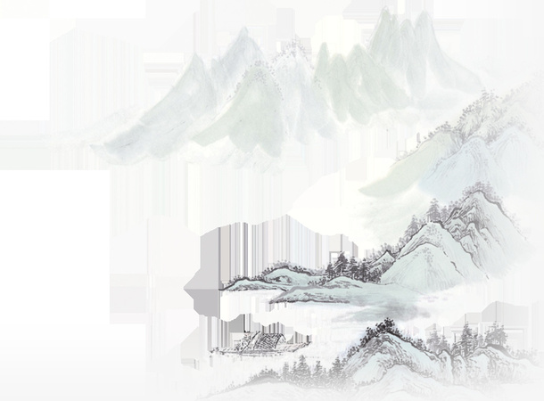 黑色山水古风场景免抠