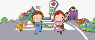 卡通小学生过马路场景免抠