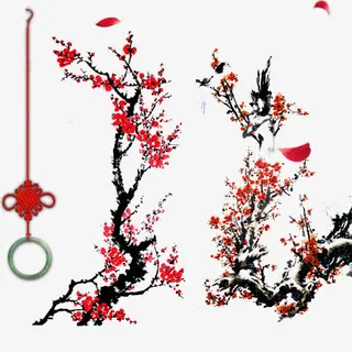 中国风梅花水墨画免抠