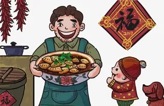 手绘卡通过年插画素材免抠