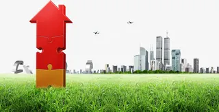 红色箭头和高楼免抠