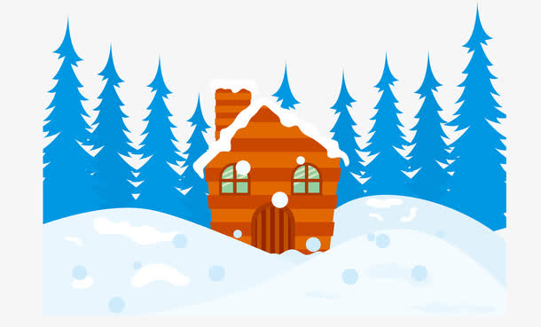 矢量橙色雪地房屋免抠