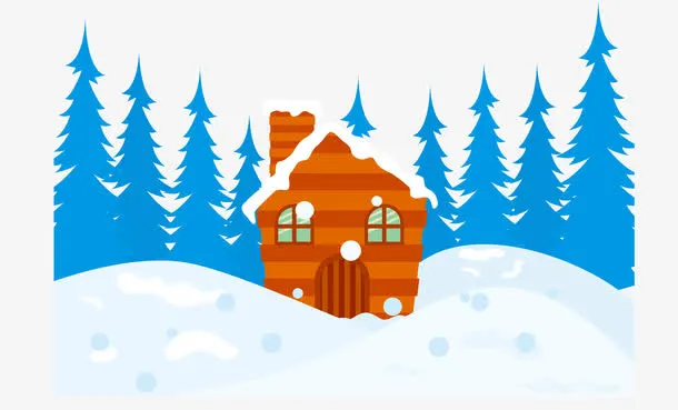 矢量橙色雪地房屋免抠