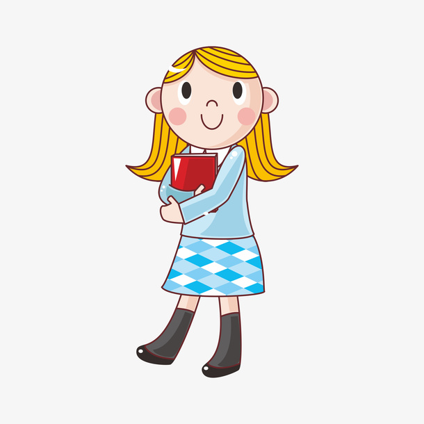 手绘卡通人物女学生免抠