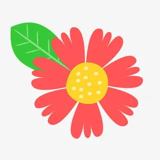 绘制简笔春天里的绿叶红花免抠动植物植物元素