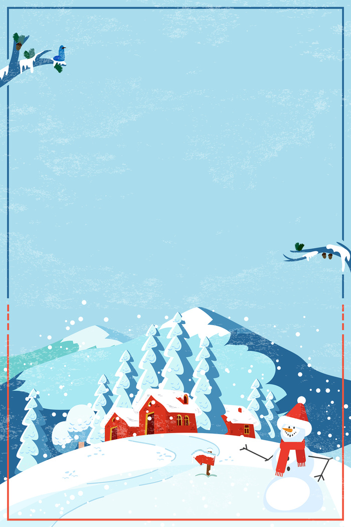 卡通堆雪人简约蓝色banner高清