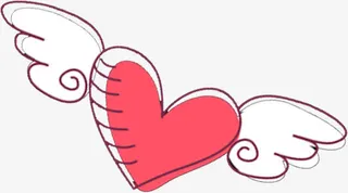 手绘合成飞翔的爱心翅膀情人节免抠