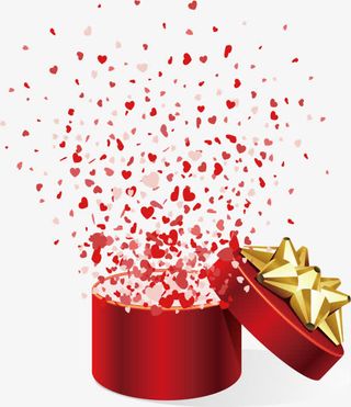 红色礼物盒子飞出红心免抠