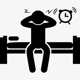 人坐在床上醒来，闹钟的声音图标免抠