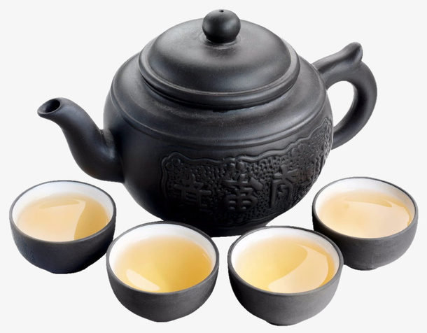 简洁黑色茶杯茶壶一壶茶免扣免抠