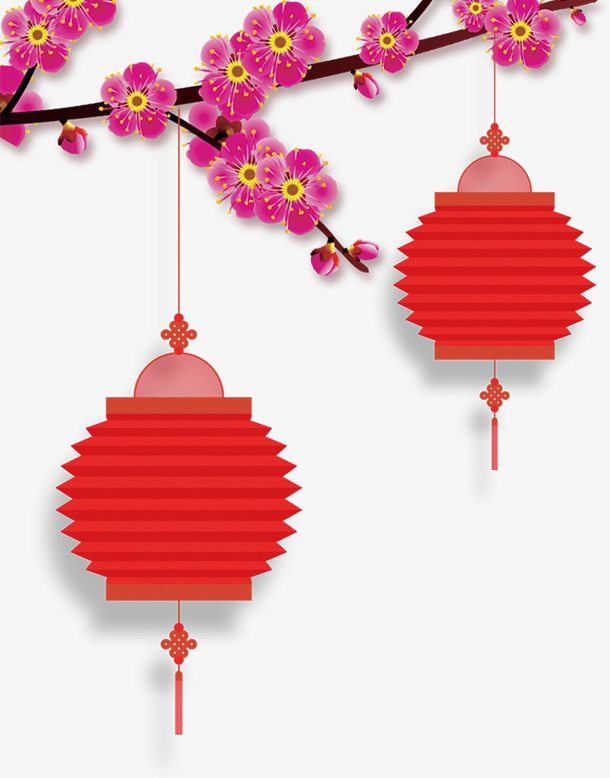 红色中国风花枝灯笼免抠