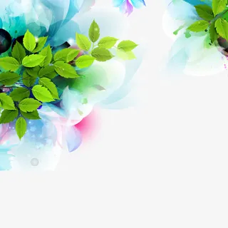 水彩绿叶梦话背景免抠