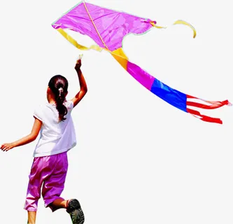 春天放飞风筝女孩免抠