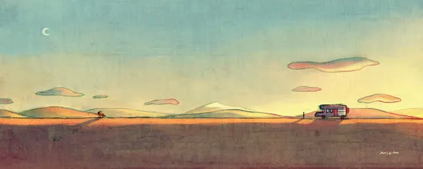 卡通夕阳野外风景免抠