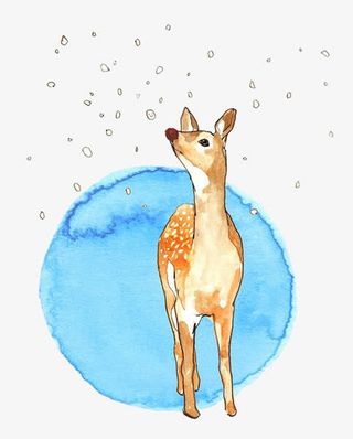 手绘水彩梅花鹿免抠